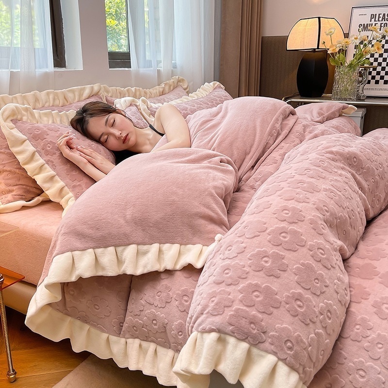 新しい 冬 ミルクウール 4つの条件セット レース本 寝具 あつさを増す あたたまること 3つのセット 快適 ファッション