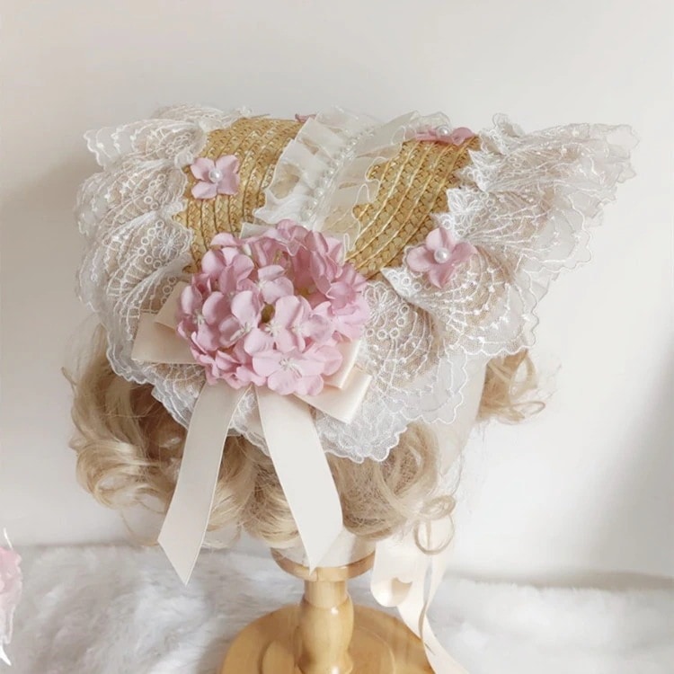 ボンネット平麦わら帽子日焼け止め麦わら帽子ロリータ森牧歌クラ平帽子帽子 母の日