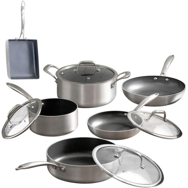 アイリスオーヤマ フライパン鍋ダイヤモンドグレイス 10点セット DG-SE10 シルバー