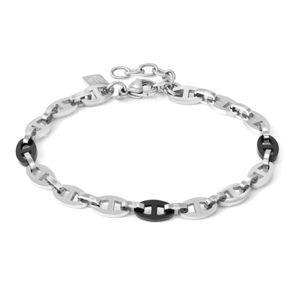 ノミネーションブレスレットストロングジオメトリックエドスティールブラックPVDコーティングチェーン 028341/030