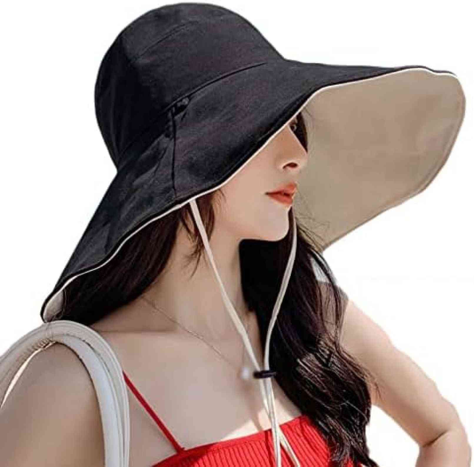 ハット レディース つば広帽子 帽子 小顔効果 おしゃれ 春夏秋 旅行用 日よけ帽子 折りたため あご紐 UVカット 通気性 リバーシブル バケットハット 紫外線対策 熱中症予防 日焼け防止 日射し
