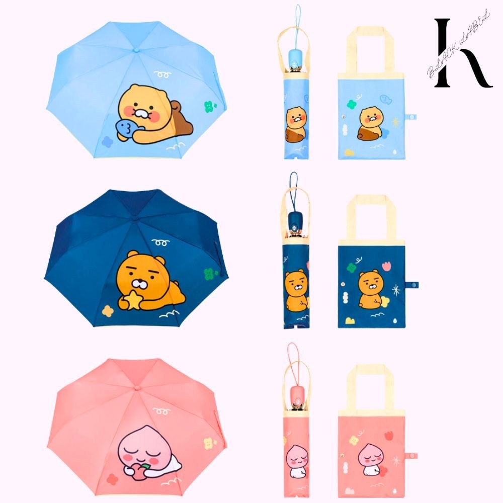 ポイント3段自動傘ライアンアピーチ春食が傘ポーチ付きカカオ3段傘完全自動自動傘丈夫な三段傘キャラクターワンタッチ