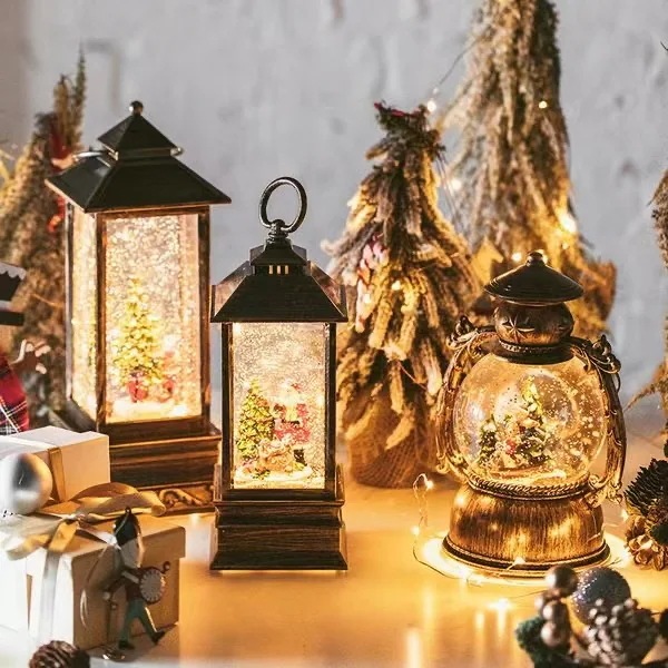 スノードーム クリスマスオルゴール スノーグローブ LEDライト付き 5曲自動ループ クリスマス置物飾り 雪景色ボール 提灯型オルゴール インテリア クリスマスプレゼント 雪だるま モミの木クリスマス