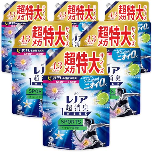 レノア 超消臭1WEEK 柔軟剤 SPORTS フレッシュシトラス 詰め替え 1900mL×6袋 [大容量] [ケース品]
