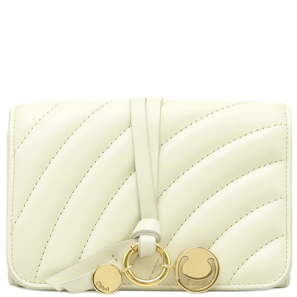 クロエ Chloe 三つ折り財布 アルファベット コンパクトウォレット レザー ホワイト系 ゴールド金具 白 【箱】【中古】