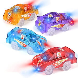 4パックの交換用トラックカーは5つのLEDが点滅するおもちゃのレーシングカーを点灯させます