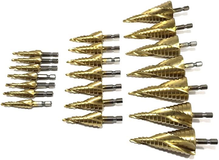 スパイラル ステップ ドリル チタン コーティング 21本 セット 六角軸 キノコ タケノコ 穴あけ DIY工具 カスタムパーツ(ソフト シルバー 5枚 花びら 花型 梅の花)