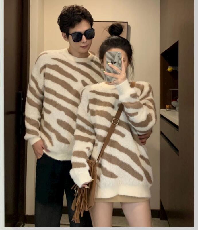 韓国ファッション 秋と冬 新しい 怠惰なレトロ 通勤 ゆったり カジュアル カップルのセーター ラウンドネックプルオーバーニットセーター PQ24 7,477円