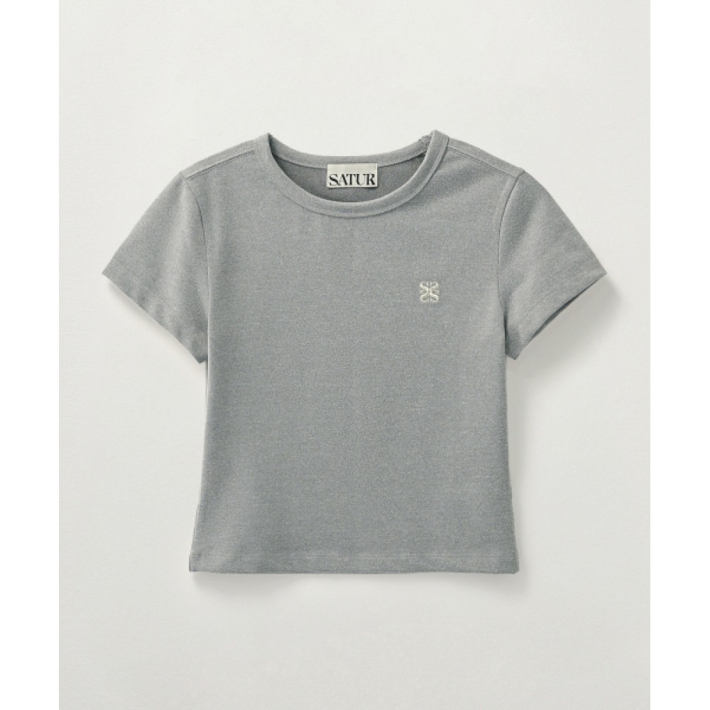SATUR (W) エッセンシャル ベーシック ロゴ 半袖 Tシャツ メランジ グレー