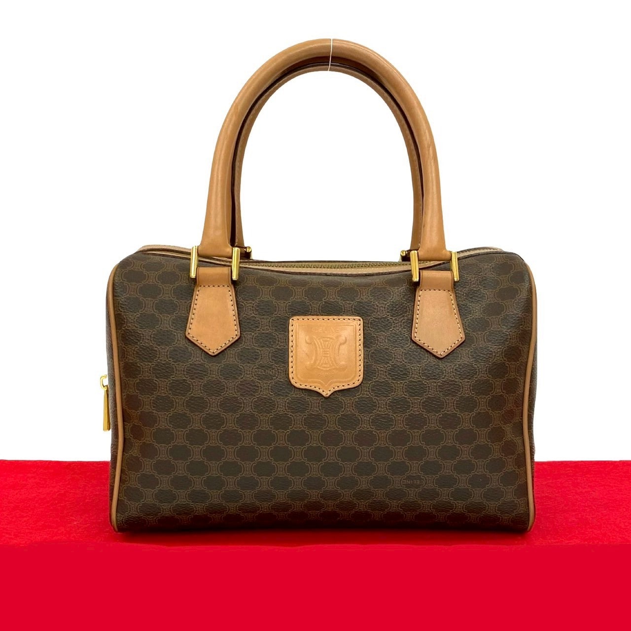 ヴィンテージ マカダム ブラゾン 柄ハンドバッグ レザー ブラウン 990-8