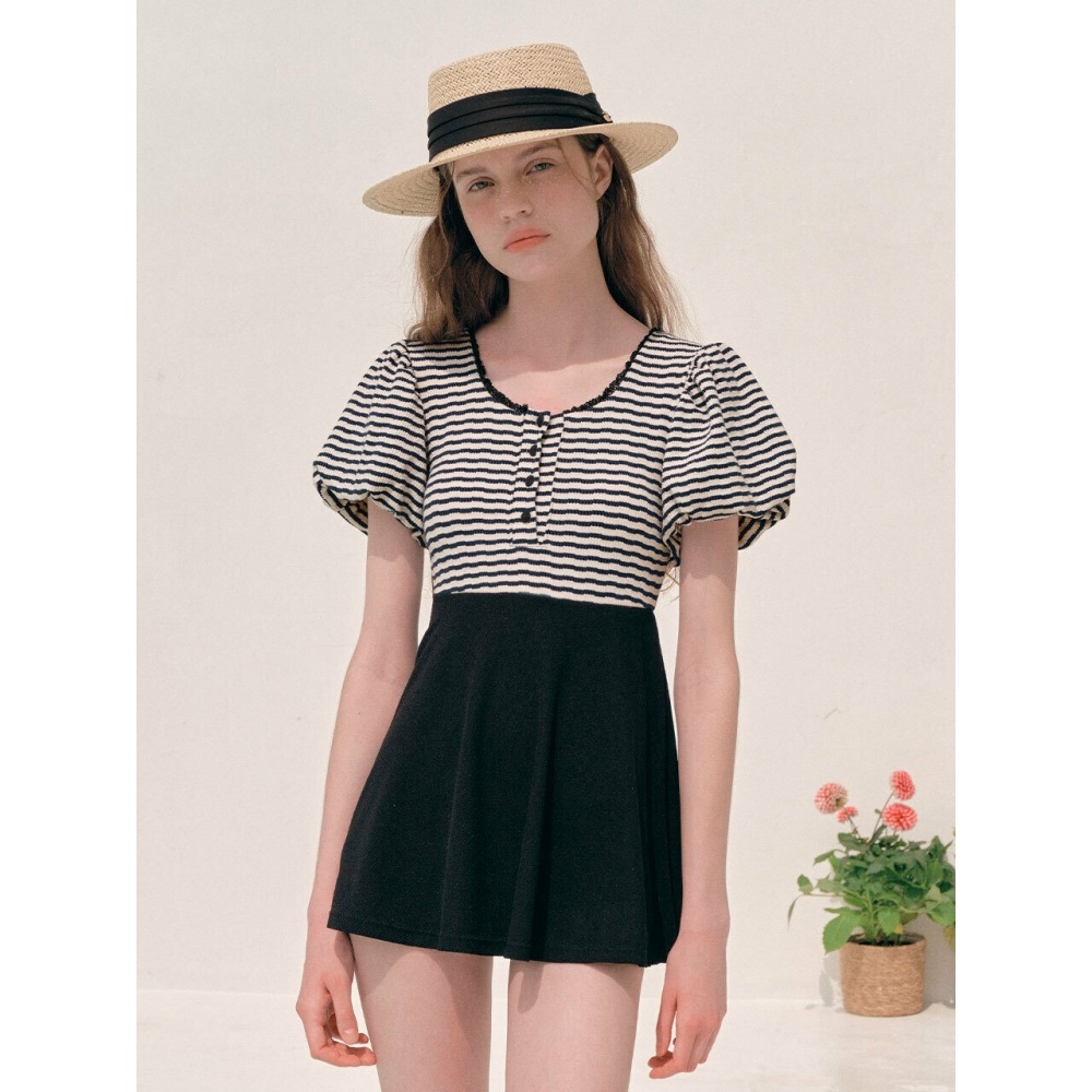 ロラローラパフスリーブワンピーススイムスーツ BK+IV