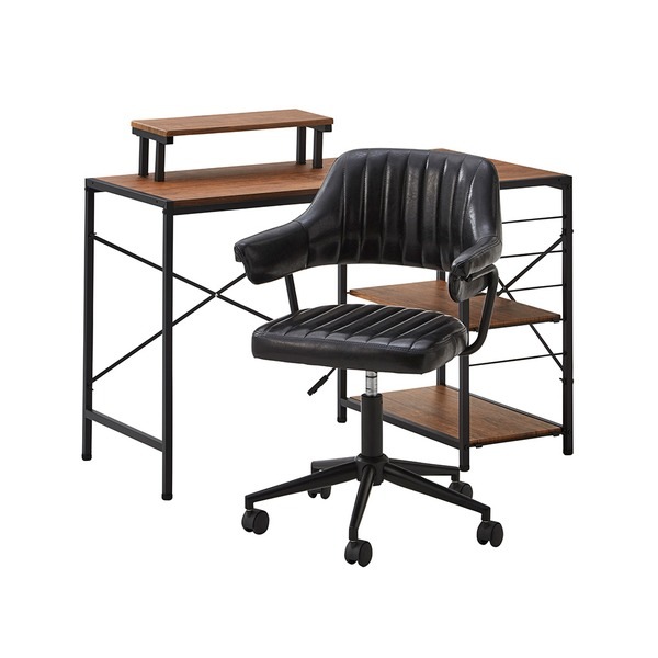 デスクチェア セット パソコンデスク約幅110cm ウォールナット オフィスチェア ブラック ガス圧昇降 キャスター付き 組立品