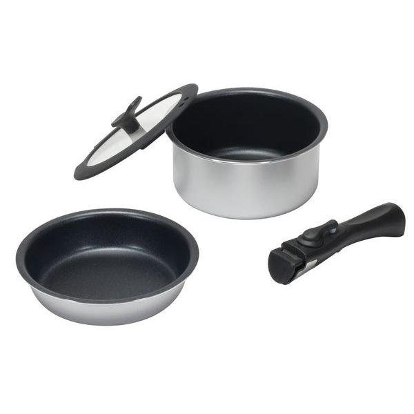 フライパン 片手鍋 取っ手の取れる調理器具セット チーノ ふっ素加工 IH対応 クックウェア4点セット