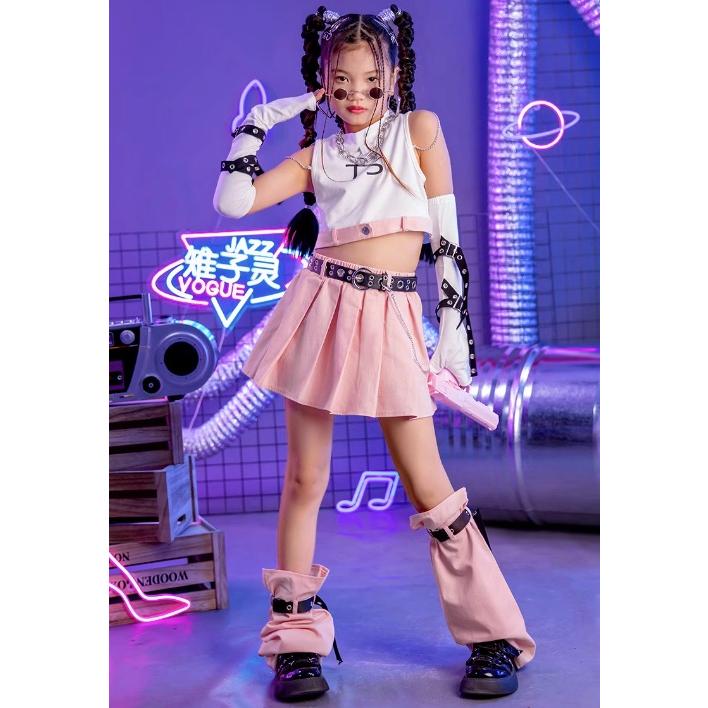 登場 キッズ ダンス衣装 アイドル へそ出し スカート 女の子 ヒップホップ チアガール セットアップ kpop ジャズダンス 子供 ステージ衣装 韓国 発表会 1-160cm
