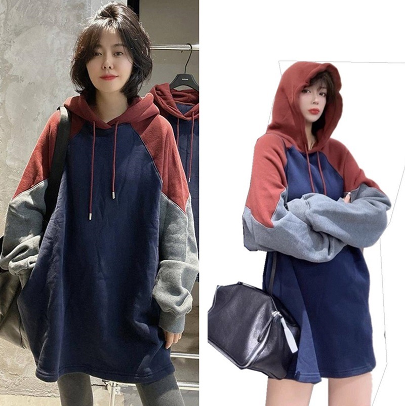 レデイース服トップスパーカー2025秋新品オーバーサイズゆったり切り替えショートミドル丈秋冬暖かいフード付き厚着L-4XL30%までに制限