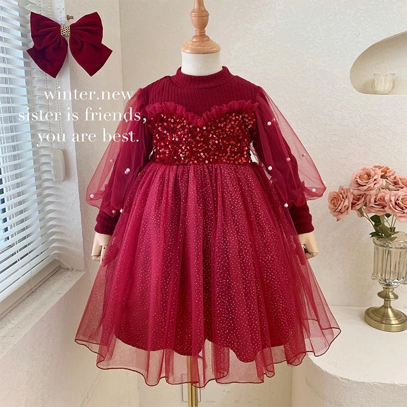 フリートドレス ガールズドレス 秋冬 女の子 プリンセスドレス 子供風 ベルベットドレス 22745