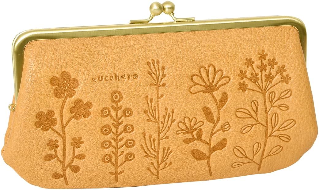 [ズッケロ] 55432 本牛革 長財布 親子がま口 花柄 日本製 zucchero レディース キャメル