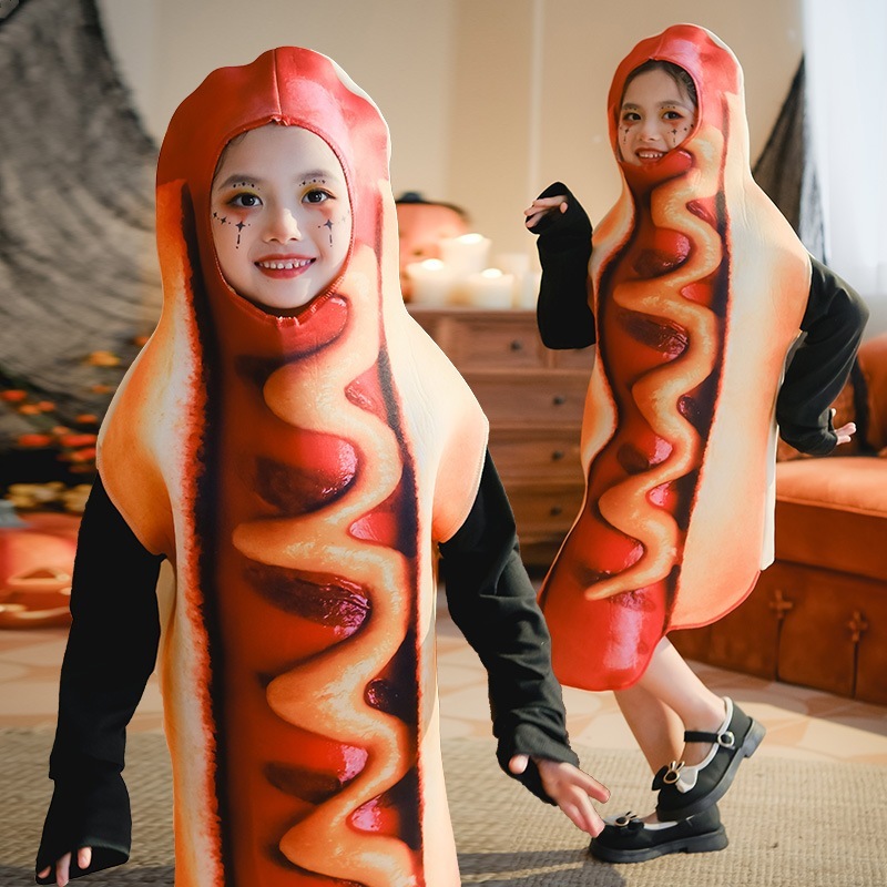 ハロウィンの子供用面白い食べ物ホットドッグコスプレ衣装クリエイティブパーティー楽しいステージ漫画パフォーマンス衣装