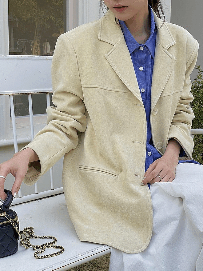 ルーズフィット スエード 春ジャケット ブレザー - 2colors