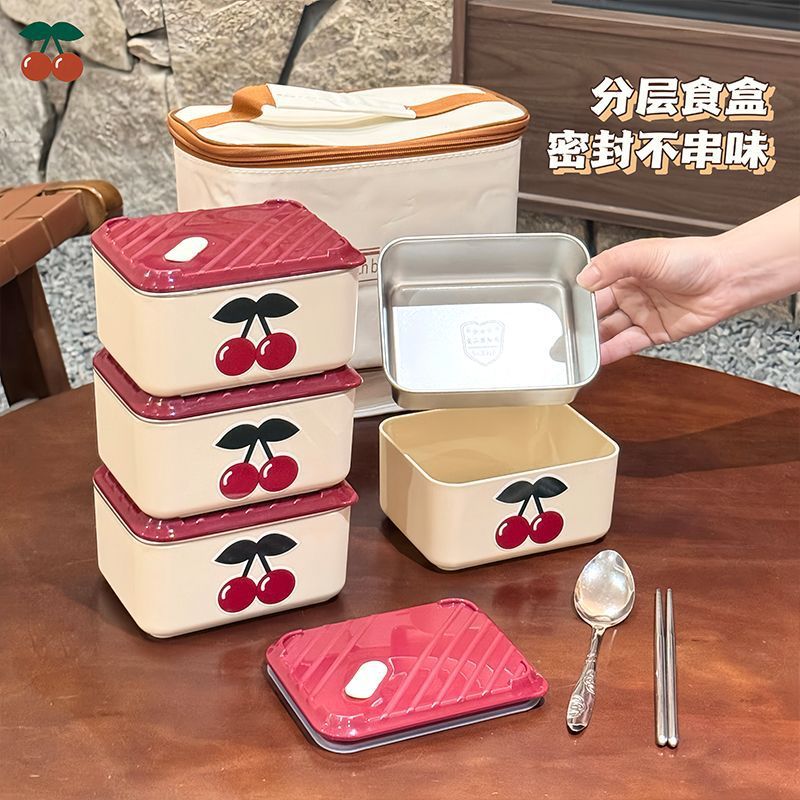 密閉された316ステンレス鋼の電子レンジ対応学生用ランチボックスオフィスワーカーの食品保存容器多層断熱スクエアランチボックス