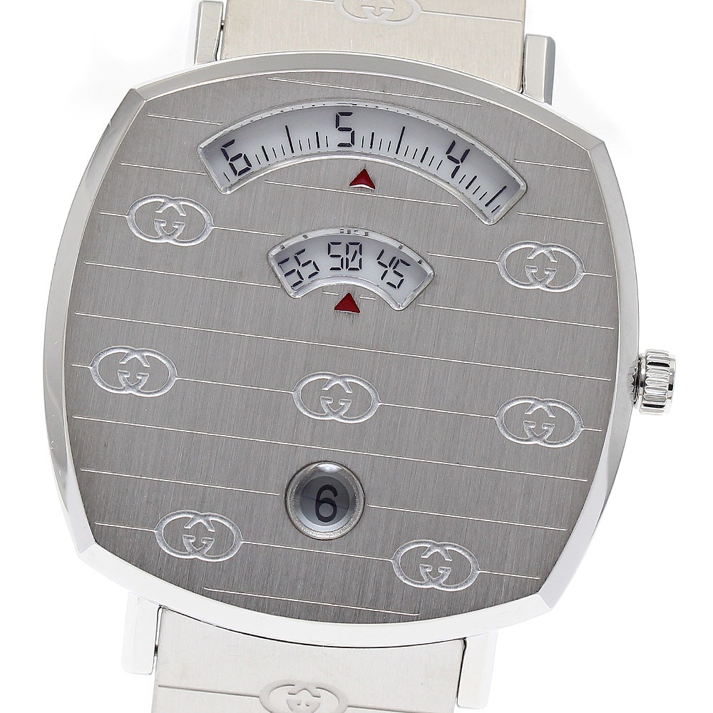 グッチ GUCCI 157.4/YA157401 グリップウォッチ デイト クォーツ メンズ 極美品 箱付き_875820【中古】