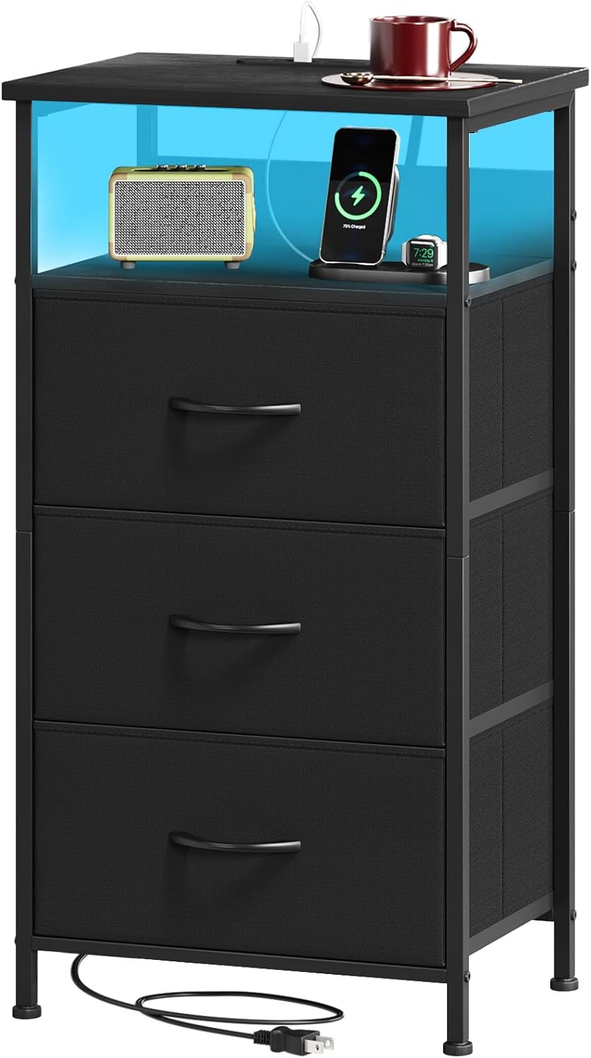 サイドテーブル ベッドサイドテーブル ナイトテーブル チェスト 収納 棚 引き出し ポート&コンセント付き おしゃれ 布製 たんす 脱衣所 衣類収納 幅40 奥行30