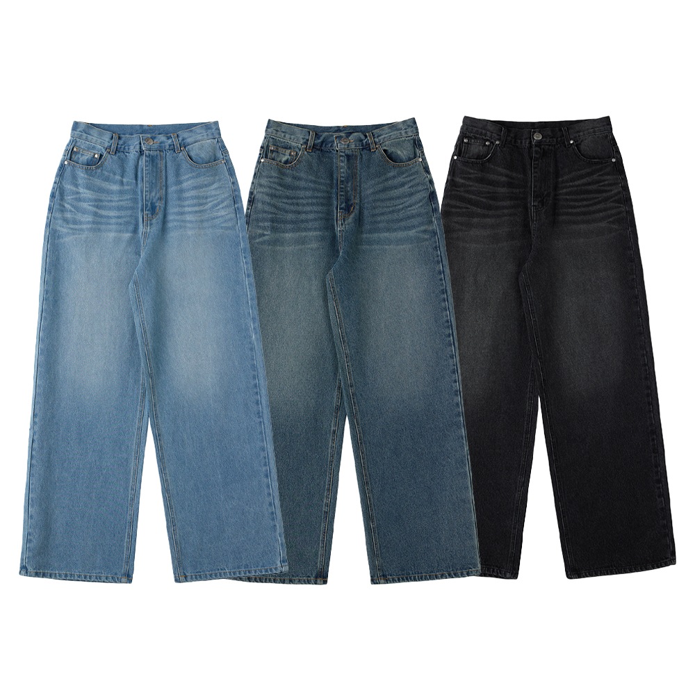 Standard Washing Wide Denim Pants Black