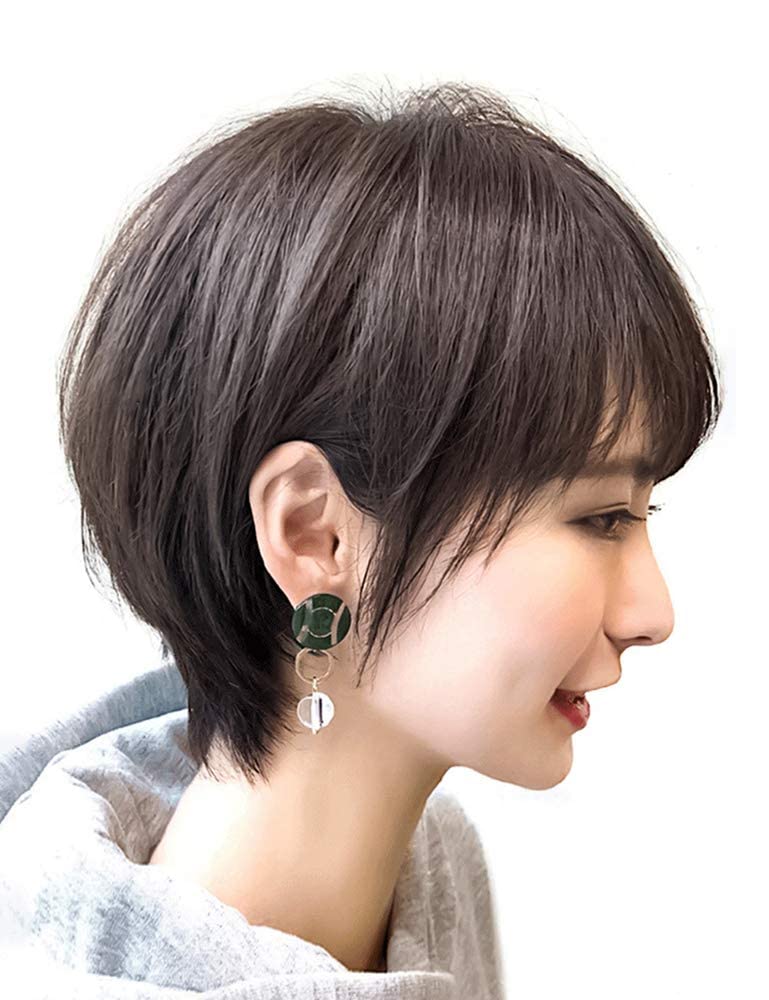 ウィッグ ボブ フルウィッグ リアルつむじ/分け目 レディース 女性 ウィッグオールかつら 人毛100% かつら ボリュームアップ 自然 通気性優れ 装着簡単 (ブラウン2＃)