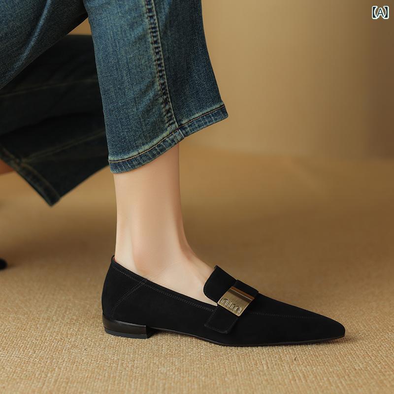 ローファー レディース 通勤 オフィス 仕事 フランス 革 フラット ポインテッドトゥ シューズ 女性用 春秋 スリッポン ヌバック シープスキン 婦人靴