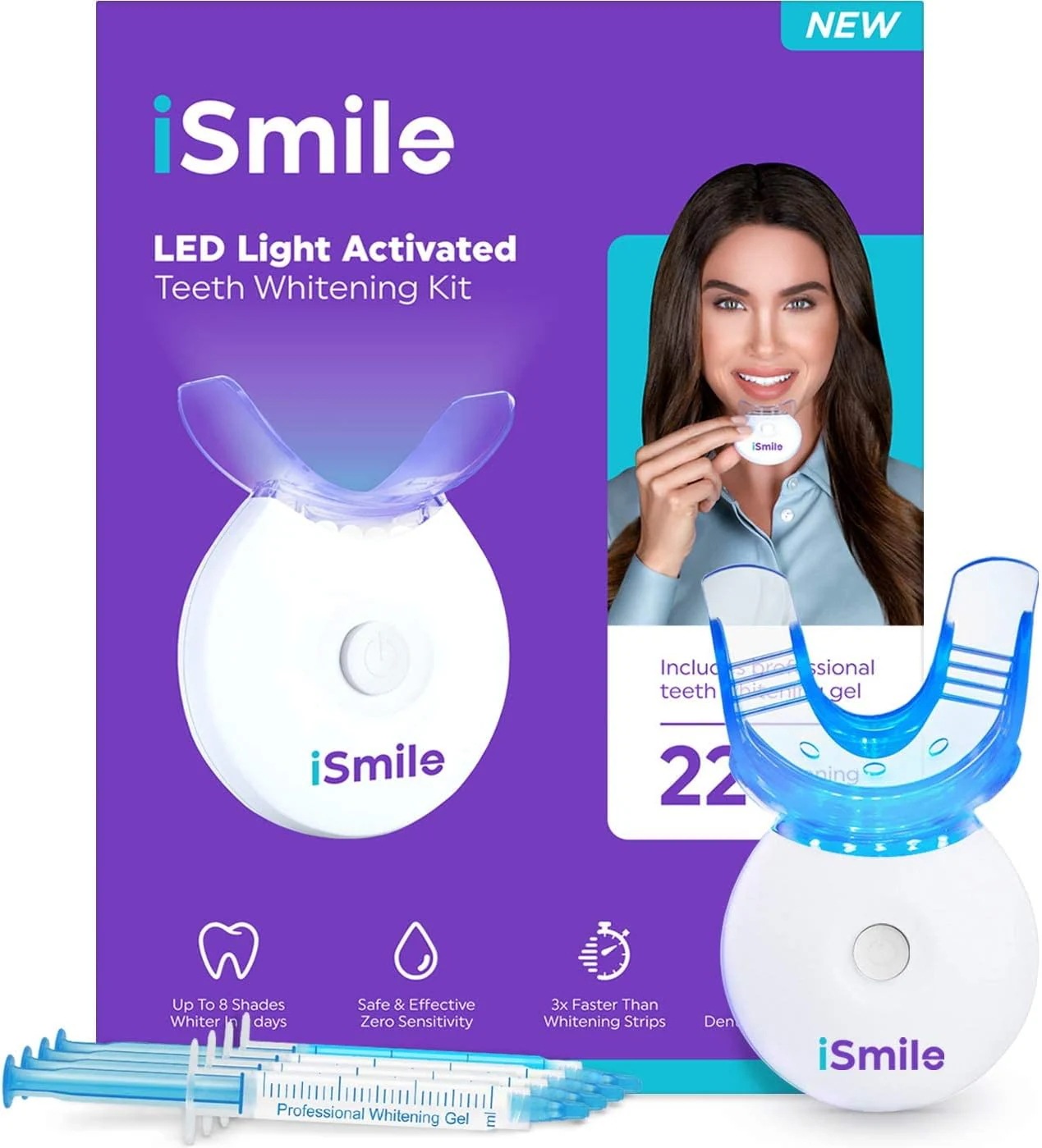 iSmile Teeth Whitening Kit - LEDライト35%の過酸化カルバミド（3）ゲル注射器（1）再ミネラル化ゲルトレイ