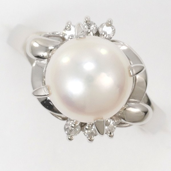 PT900 プラチナ リング 指輪 8.5号 パール(真珠) 約8mm ダイヤ ジュエリー 中古