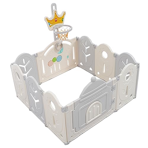 OSJ ベビーサークル 10枚 折りたたみ ロック扉付き プレイヤード ベビーゲート 赤ちゃん セーフティガード 組立て簡単 滑り止め付き 自由組合せ フェンス ゲームパネル セーフティグッズ 安全