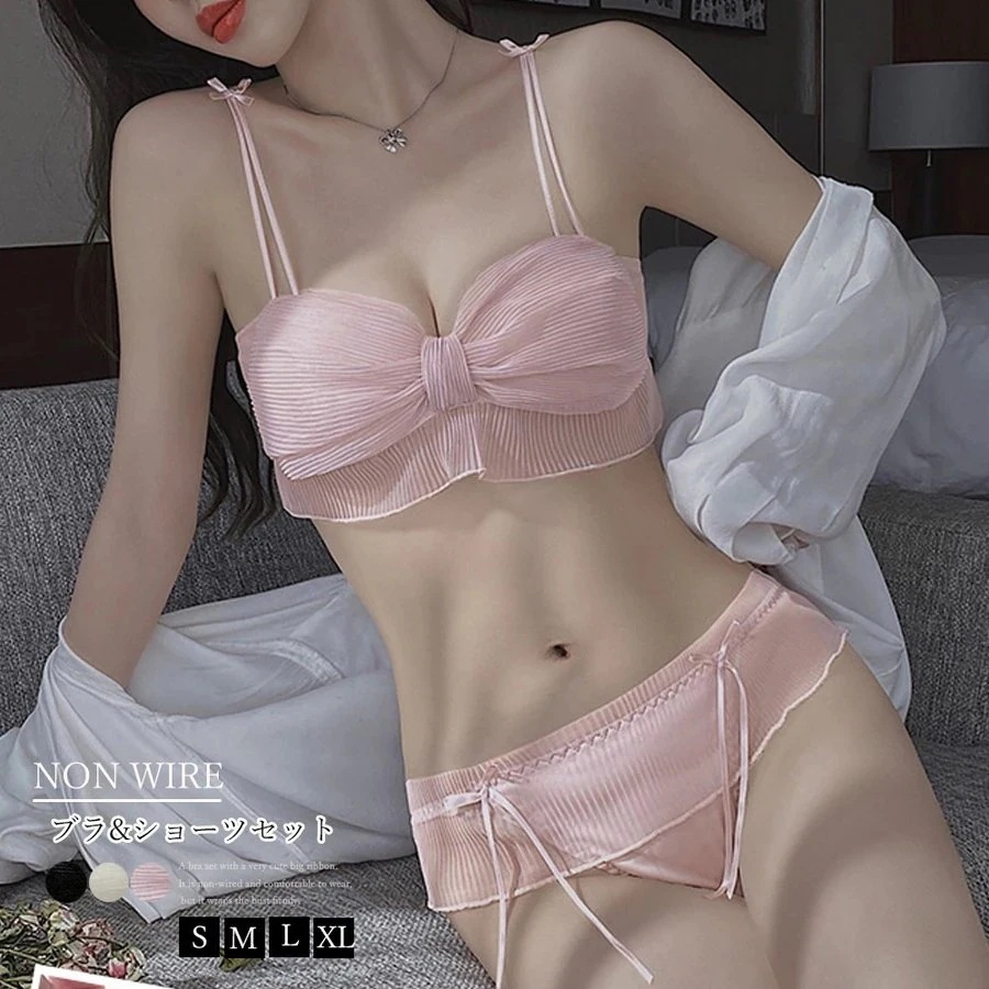 ノンワイヤーブラジャー ショーツ セット 楽チン ブラジャー シースルーショーツ 盛れる 美胸 ブラ