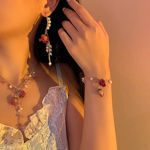 韓国デザインファッション花真珠ブレスレットネックレスイヤリングセットバラ気質
