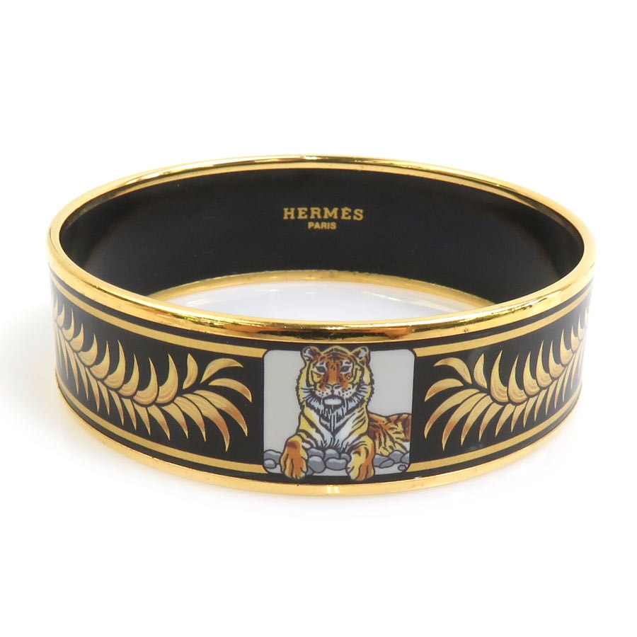 エルメス HERMES バングル ブレスレット エマイユ メタル/エナメル ゴールド/ブラック レディース e61952j