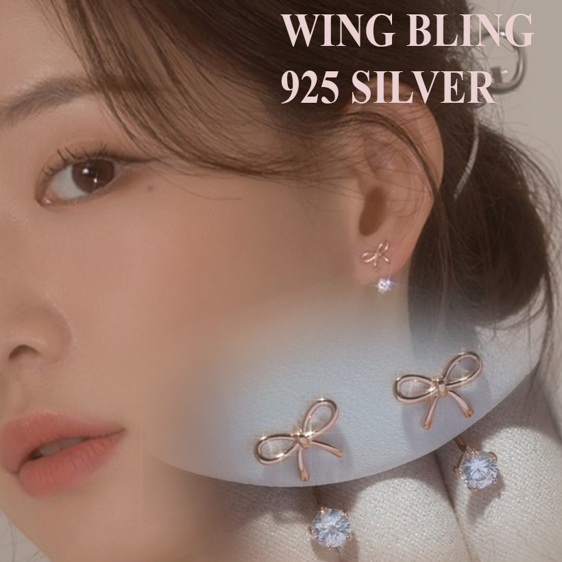 ウィングブリング 【Lovelyz ユジエ着用】14Kポスト ダブルリボン 2WAY デザイン ピアス 925シルバー 韓国ジュエリー