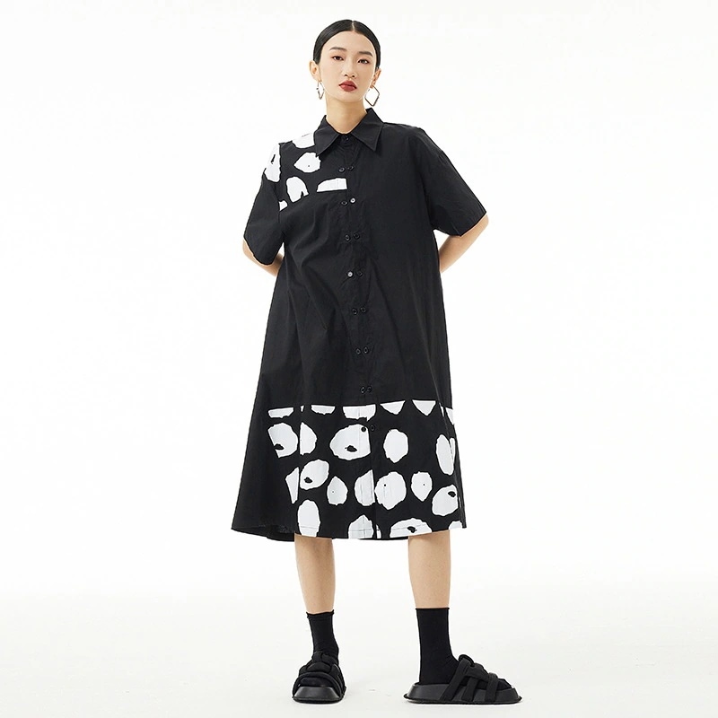 【急速出荷!】日韓シャツ ワンピース半袖夏通勤着痩せ効果ロングワンピースシャツワンピ