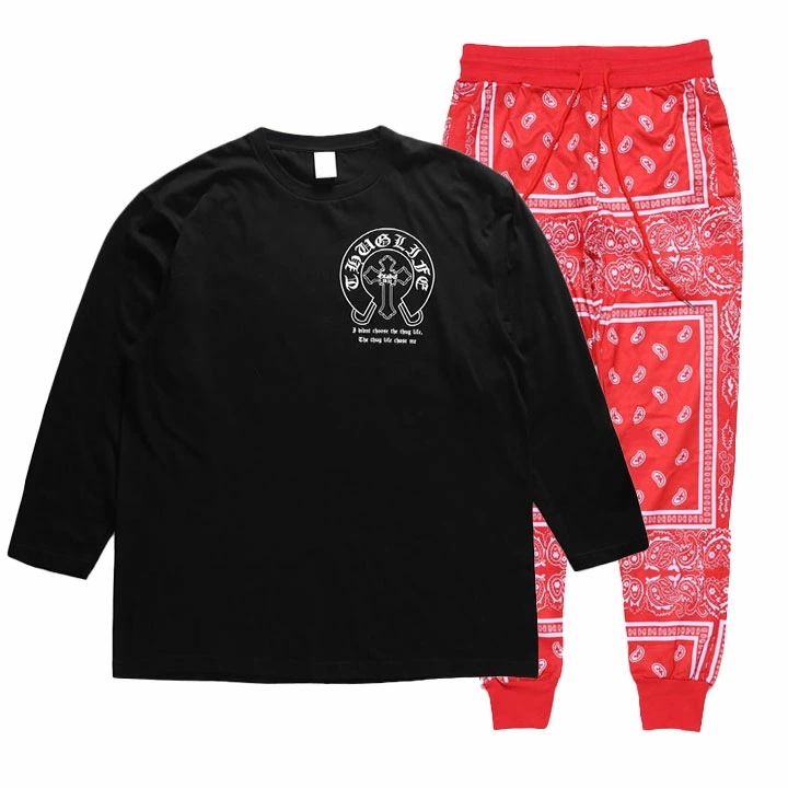 ACE FLAG 上下セット 長袖 ブランド Tシャツ ロンT ロングパンツ メンズ 春秋冬用 黒 大きいサイズ エースフラッグ セットアップ ジャージ 長ズボン