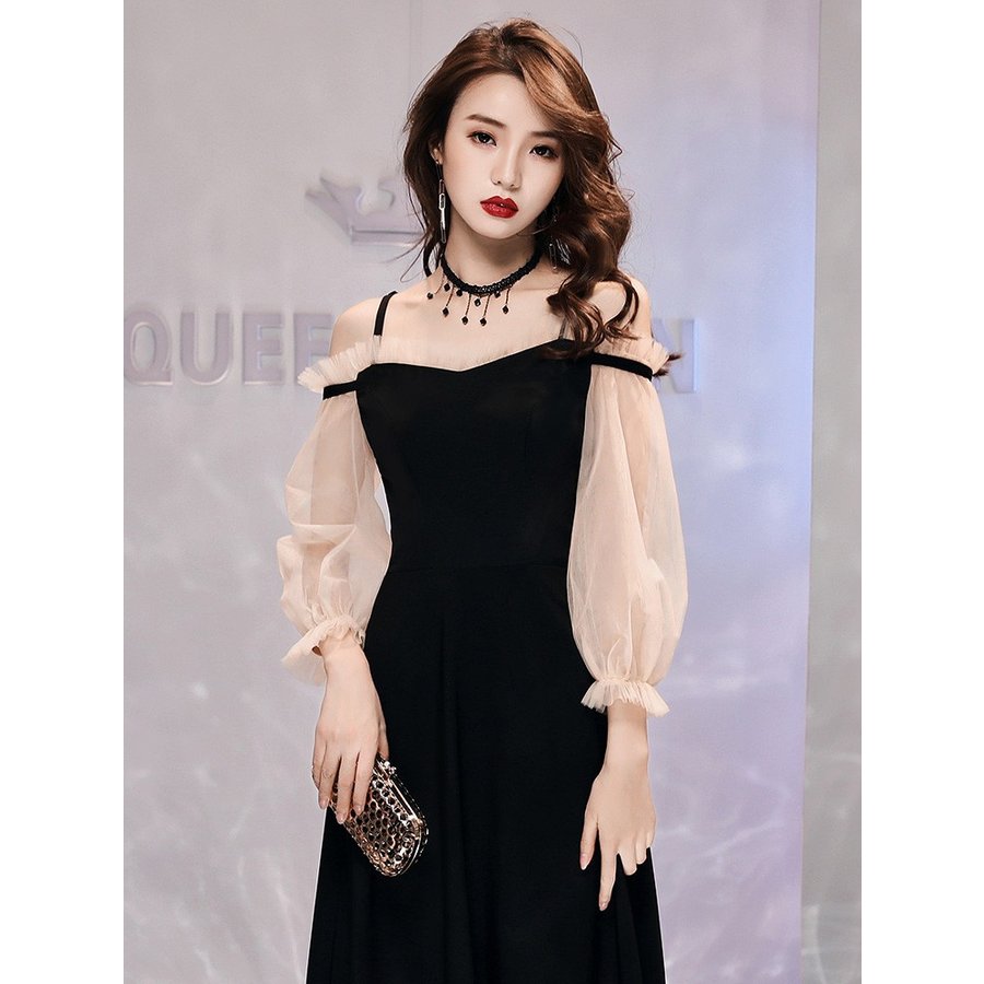 ロングドレス 長袖 パーティードレス 演奏会 カラードレス イブニングドレス 結婚式 フォーマル 花