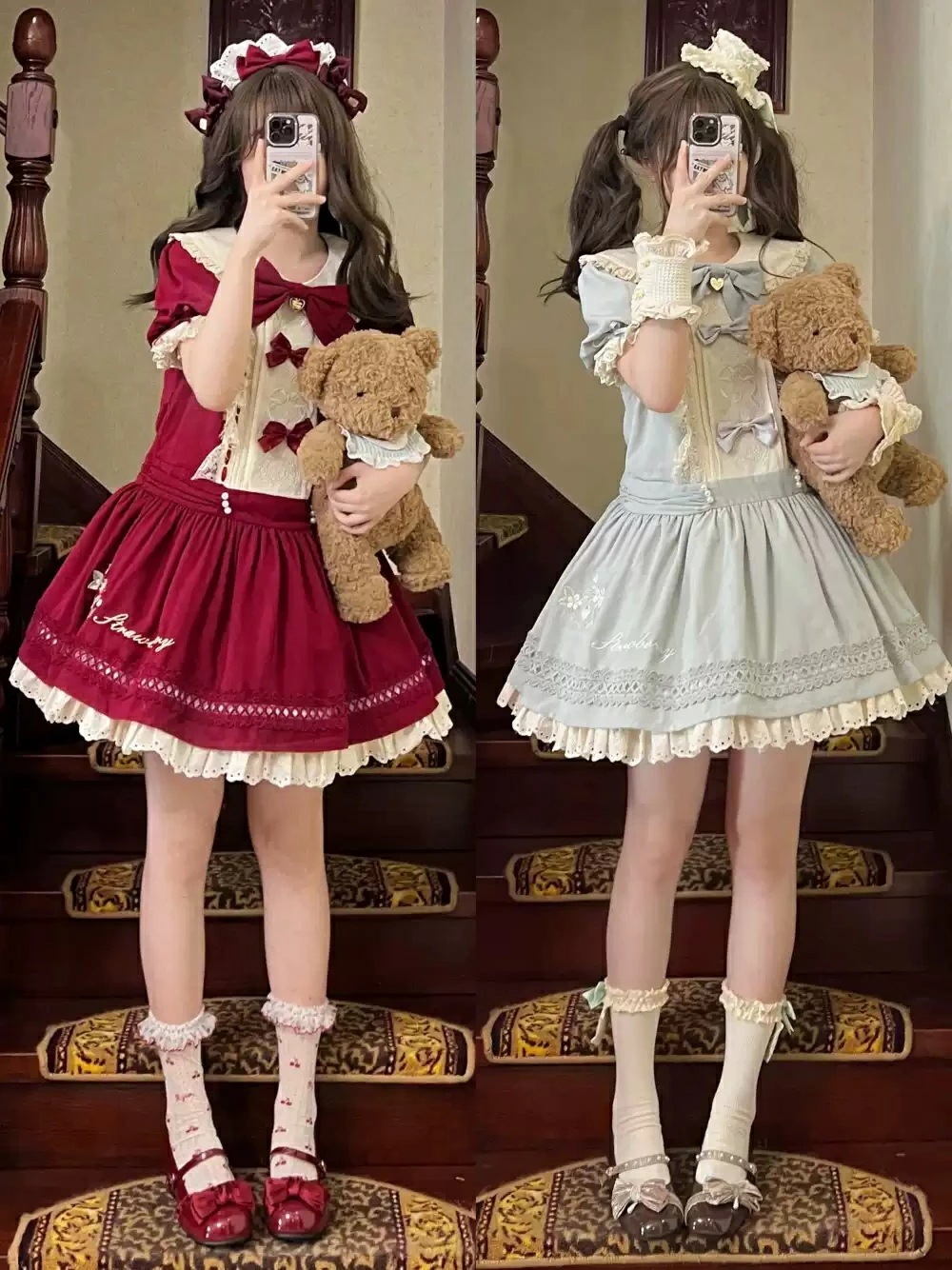 可愛いジャンパースカート ロリータワンピース 甘ロリータ 半袖 甘ロリ ロリータ服 ローライスドレス イチゴ柄ワンピース フリル リボン レース 個性的 Lolita 可愛いコスチューム ゴスロリ コ