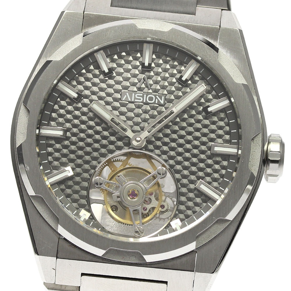 エイジオン AISION AN-T01 トゥールビヨン 手巻き メンズ 美品 箱保証書付き_806419【中古】