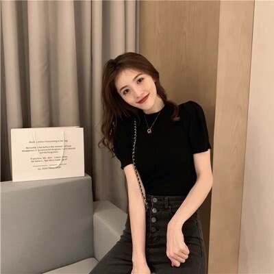 トップス Tシャツ 袖あり 半袖 パフスリーブ ハイネック かわいい 可愛い きれいめ シンプル カジュアル 上品 おしゃれ かっこいい 可愛い 女子 こなれ感 ラブリー キュート