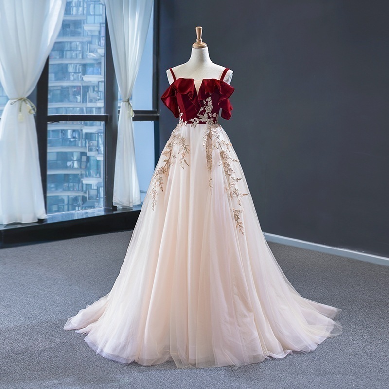 バンケットドレス 女性用 5 新婦 結婚式 トーストドレス フォレストスタイル スーパーフェアリー ショルダーストラップ プリンセスドレス ドレス