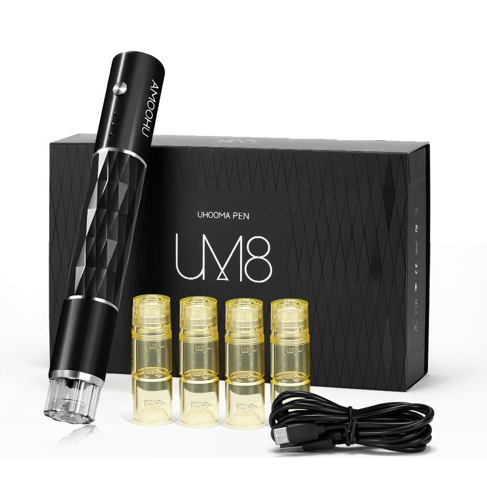 Uhooma pen UM8 Hydra Penマイクロニードル4つのインクカートリッジ付きスキンケアキットはニキビの傷跡の深さを修復するために顔のティラMeso治療ペンを修復するために使用される