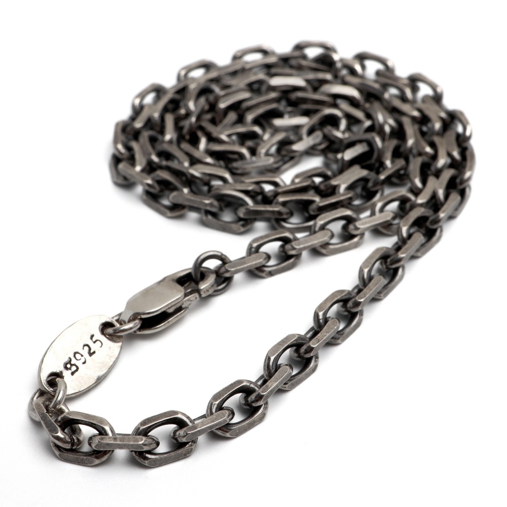 925 4面カットあずきチェーン 燻し加工 幅5mm [cs035]