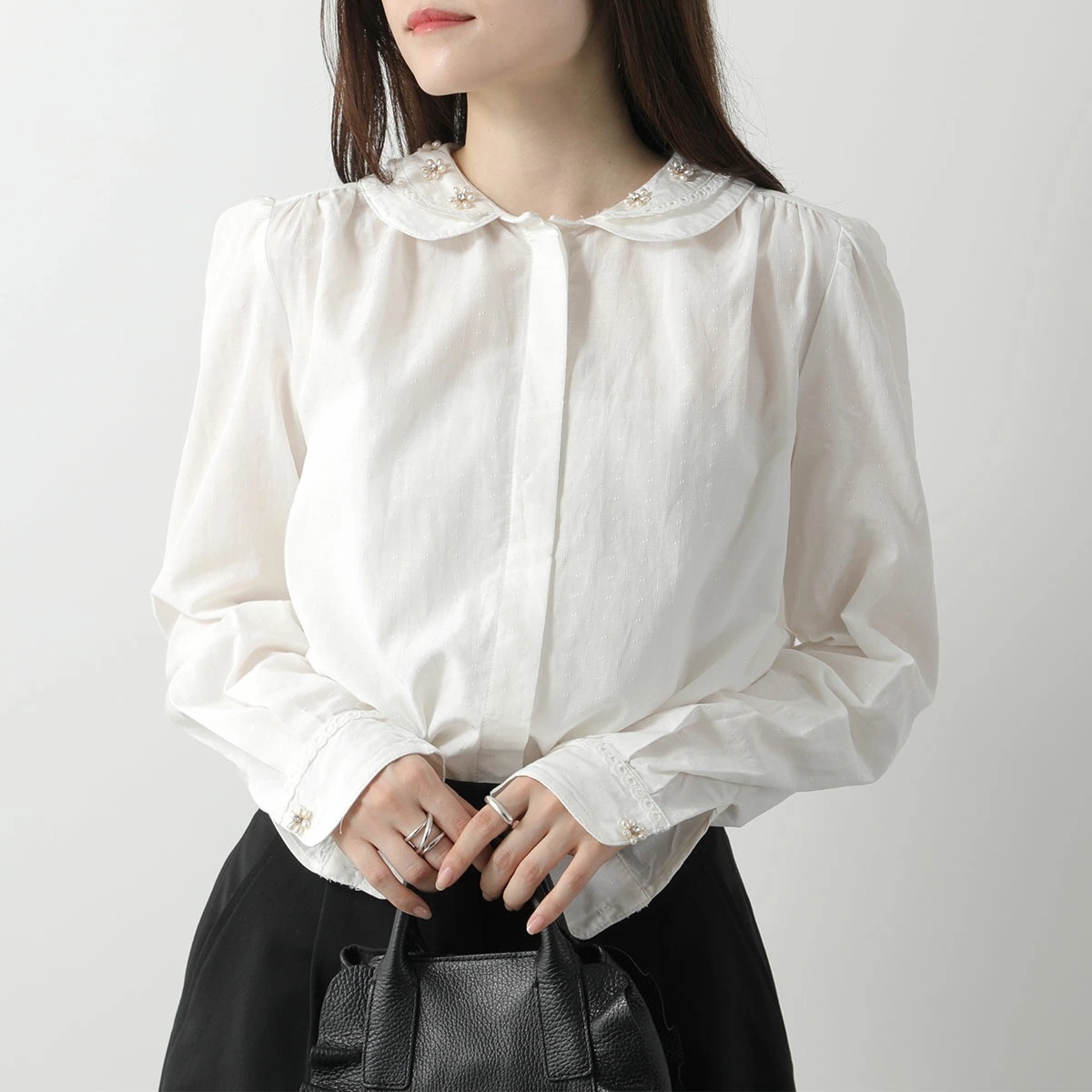Sister Jane シスタージェーン ブラウス Jasmine Pearl Blouse BL1171 レディース シャツ パール ビジュー 丸襟 長袖 コットンブレンド Pearled-Whit