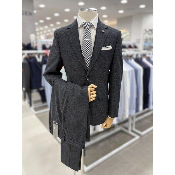 メンズ秋冬ウール混チャコールチェック面接礼服喪主115ビッグサイズタキシード礼服スーツセット