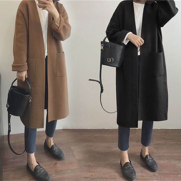 ニットカーディガン レディース 秋冬 ニット 厚手カーディガン ロング丈 膝下 厚手 ニットコート ドロップショルダー カーデ 長袖 無地 シンプル アウター 6,987円