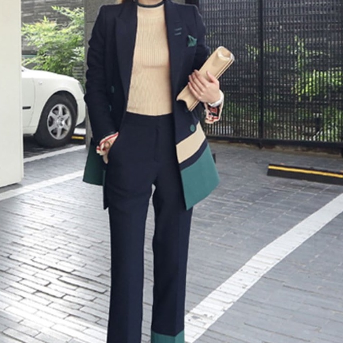 パンツ セットアップ ジャケット ジャケット スーツ ストレートパンツ クロップドパンツ カラーパンツ ミモレ ミモレ丈 ロング ロング丈 長袖 襟付き ウエストマーク 切り替えデザイン 前開き