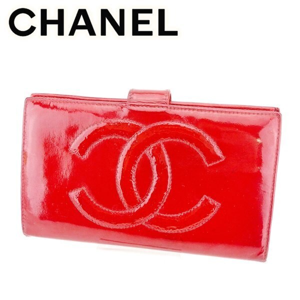 長財布 がま口 財布 ココマーク オールドシャネル レッド ゴールド 中古